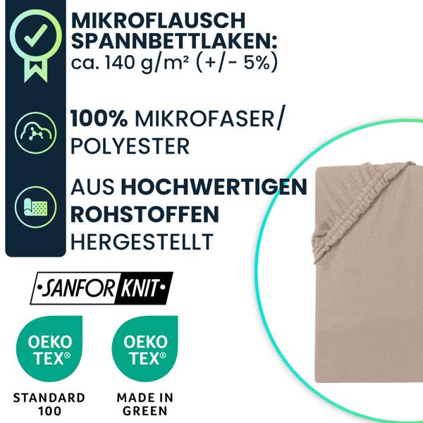 Weiches Mikroflausch Spannbettlaken 180-200x200 cm, Sanfor Knit: Flauschig weich für Matratze - warm, atmungsaktiv & pflegeleicht 