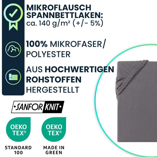 Weiches Mikroflausch Spannbettlaken 180-200x200 cm, Sanfor Knit: Flauschig weich für Matratze - warm, atmungsaktiv & pflegeleicht 