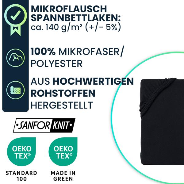 Spannbettlaken für Wasserbett & Boxspringbett 180-200x200-220 cm, Sanfor Knit & OEKO TEX: 100% Mikrofaser - weich, atmungsaktiv & pflegeleicht 