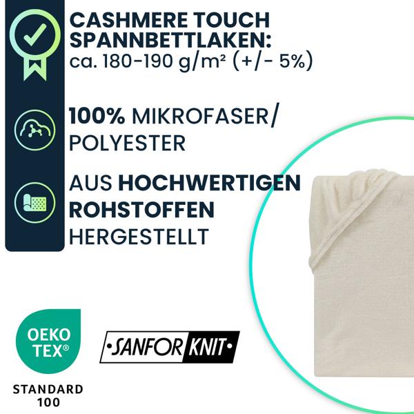 Kuscheliges Spannbettlaken 140-160x200 cm, OEKO-TEX: Cashmere Touch Qualität für Matratzen - weich, hautsympathisch & atmungsaktiv