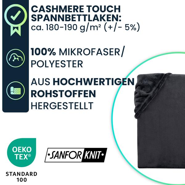 Kuscheliges Spannbettlaken 140-160x200 cm, OEKO-TEX: Cashmere Touch Qualität für Matratzen - weich, hautsympathisch & atmungsaktiv