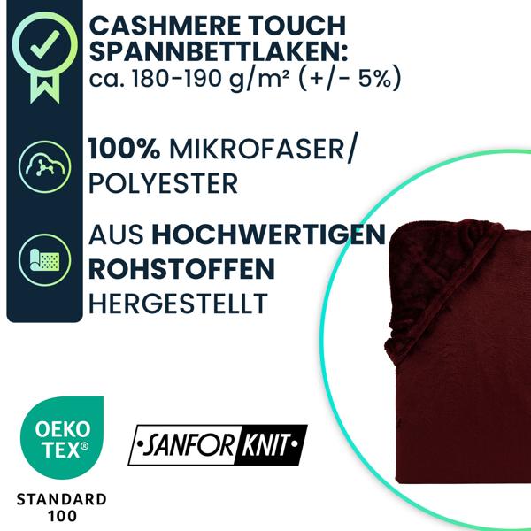Kuscheliges Spannbettlaken 180-200x200 cm, OEKO-TEX: Cashmere Touch Qualität für Matratzen - weich, hautsympathisch & atmungsaktiv