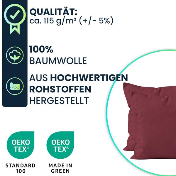 Kissenbezug 2er-Set 40x40 Bordeaux - Hochwertige Baumwolle Kissenhüllen für Deko, Bett & Sofakissen - Langlebig, Pflegeleicht & mit Reissverschluss