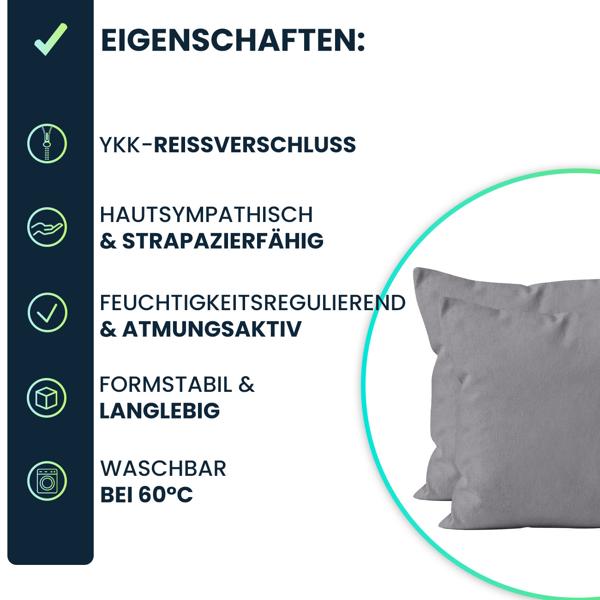 Kissenbezug 2er-Set 80x80 Grau - Hochwertige Baumwolle Kissenhüllen für Deko, Bett & Sofakissen - Langlebig, Pflegeleicht & mit Reissverschluss
