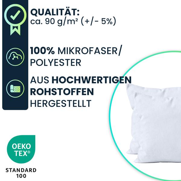 Kissenbezug 2er-Set 40x40 Weiss - Hochwertige Mikrofaser Kissenhüllen für Deko, Bett & Sofakissen - Hautsympathisch, pflegeleicht & mit Reissverschluss
