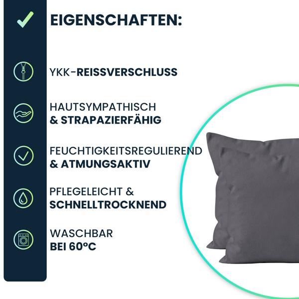 Kissenbezug 2er-Set 40x40 Anthrazit - Hochwertige Mikrofaser Kissenhüllen für Deko, Bett & Sofakissen - Hautsympathisch, pflegeleicht & mit Reissverschluss