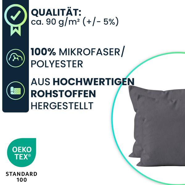 Kissenbezug 2er-Set 40x40 Anthrazit - Hochwertige Mikrofaser Kissenhüllen für Deko, Bett & Sofakissen - Hautsympathisch, pflegeleicht & mit Reissverschluss