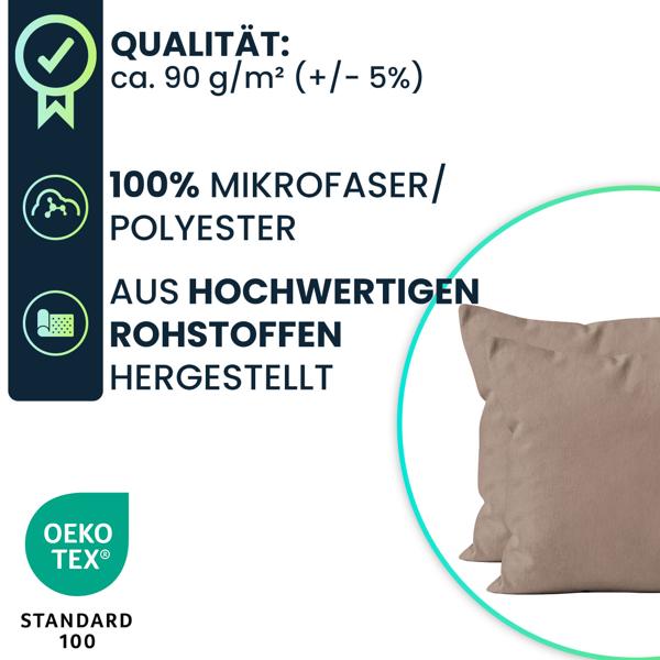 Kissenbezug 2er-Set 80x80 Nougat - Hochwertige Mikrofaser Kissenhüllen für Deko, Bett & Sofakissen - Hautsympathisch, pflegeleicht & mit Reissverschluss