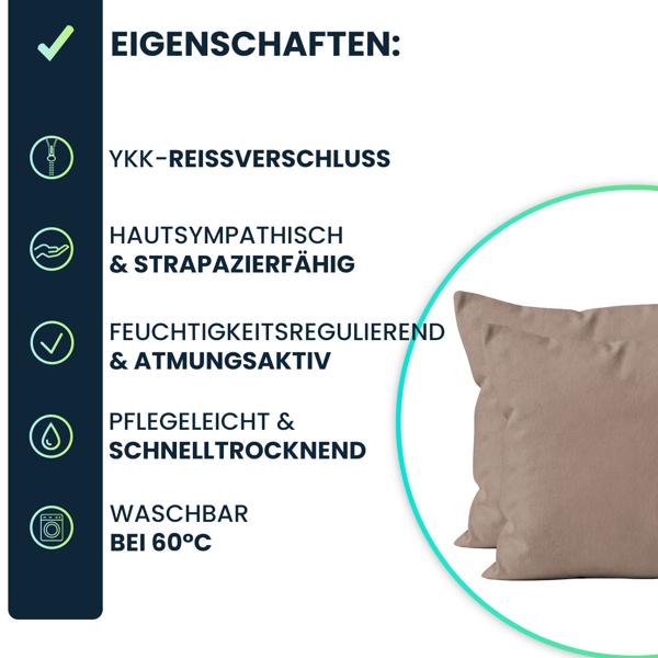 Kissenbezug 2er-Set 80x80 Nougat - Hochwertige Mikrofaser Kissenhüllen für Deko, Bett & Sofakissen - Hautsympathisch, pflegeleicht & mit Reissverschluss