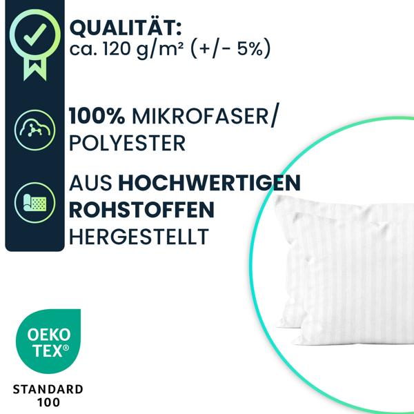 Kissenbezug 2er-Set 40x80 cm OEKO-TEX - Hochwertige Mikrofaser Kissenhüllen - Hautsympathisch, pflegeleicht & mit Reissverschluss - Weiss