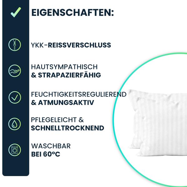 Kissenbezug 2er-Set 40x80 cm OEKO-TEX - Hochwertige Mikrofaser Kissenhüllen - Hautsympathisch, pflegeleicht & mit Reissverschluss - Weiss