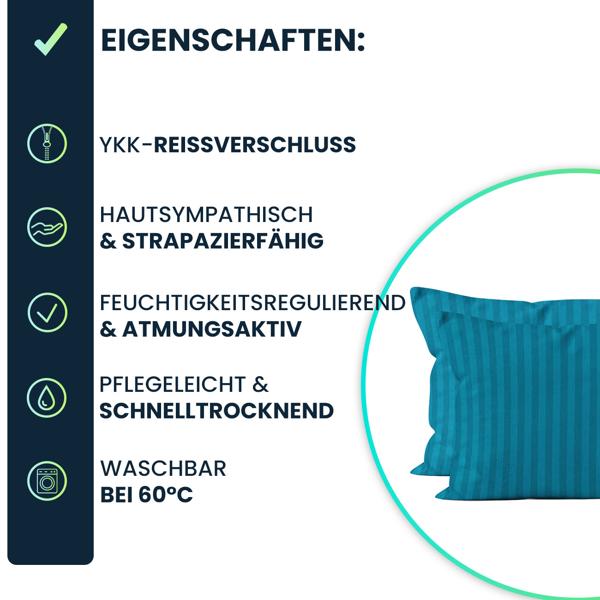 Kissenbezug 2er-Set 40x80 cm OEKO-TEX - Hochwertige Mikrofaser Kissenhüllen - Hautsympathisch, pflegeleicht & mit Reissverschluss - Petrol