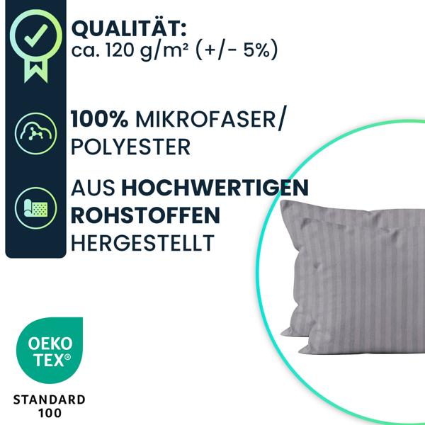 Kissenbezug 2er-Set 40x80 cm OEKO-TEX - Hochwertige Mikrofaser Kissenhüllen - Hautsympathisch, pflegeleicht & mit Reissverschluss - Grau