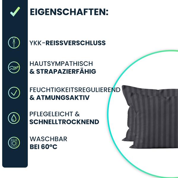 Kissenbezug 2er-Set 40x80 cm OEKO-TEX - Hochwertige Mikrofaser Kissenhüllen - Hautsympathisch, pflegeleicht & mit Reissverschluss - Schwarz