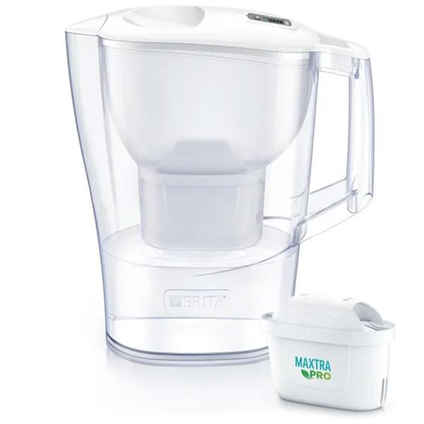 BRITA filtre à eau de table Aluna avec 1 cartouche MAXTRA PRO incluse, capacité totale 2,4 L, réduit le calcaire et le chlore, sans BPA, pour une eau potable fraîche, blanc