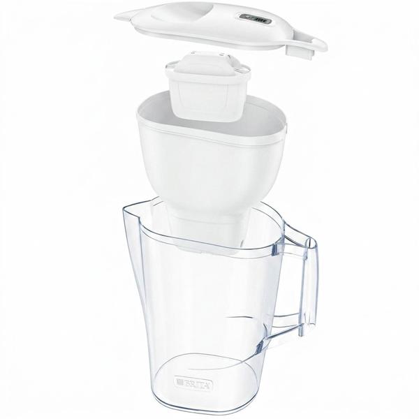 BRITA filtre à eau de table Aluna avec 1 cartouche MAXTRA PRO incluse, capacité totale 2,4 L, réduit le calcaire et le chlore, sans BPA, pour une eau potable fraîche, blanc