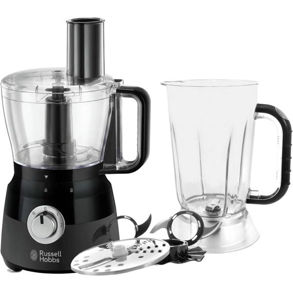 Russell Hobbs Matte Black Food Processor – kitchen machine with 2.5 l bowl, 1.5 l blender attachment, 600 W & accessories for quick everyday cooking