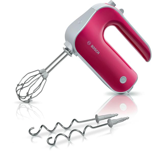 Bosch Styline Colour hand mixer 500 W: Powerful hand mixer set with stainless steel finish, dough hooks & beaters for baking & cooking, red