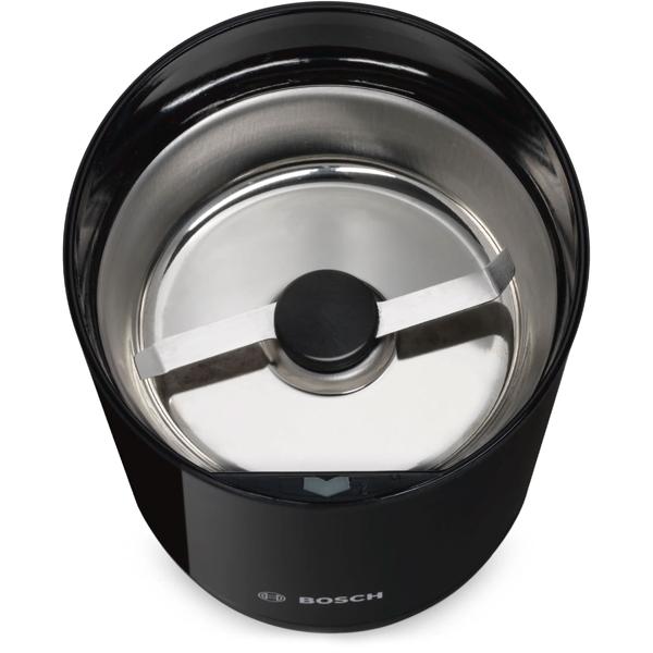 High-quality electric Bosch coffee grinder in black: stainless-steel blade for fresh coffee beans, excellent espresso and pure coffee enjoyment