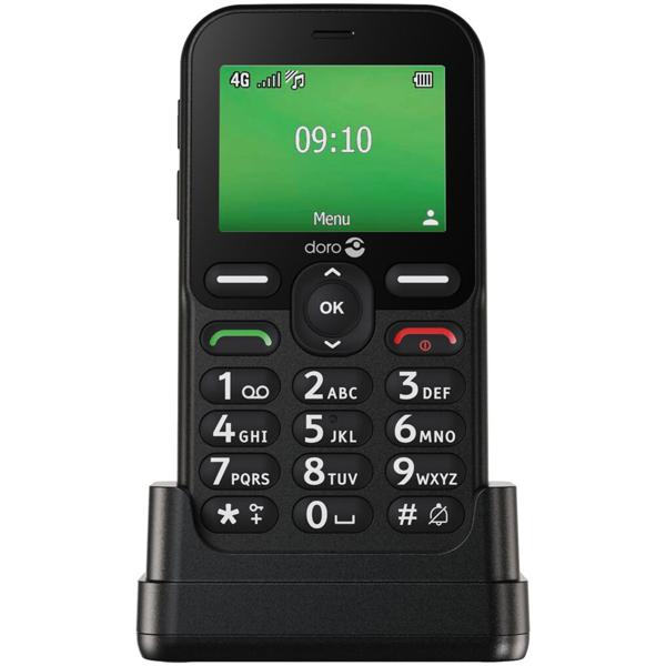 Doro Leva E10 LTE cellulare con tastiera – cellulare per anziani con tasto d’emergenza, base di ricarica, fotocamera, torcia e radio per un utilizzo semplice, nero