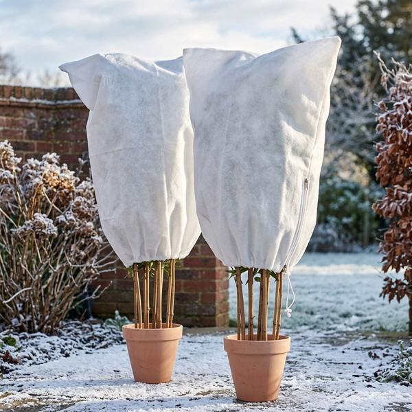 2er-Set Winterschutz-Vlieshaube mit Reissverschluss & Kordelzug für Pflanzen (60 x 80 cm, Ø 38 cm) – der perfekte Kälteschutz für Topfpflanzen