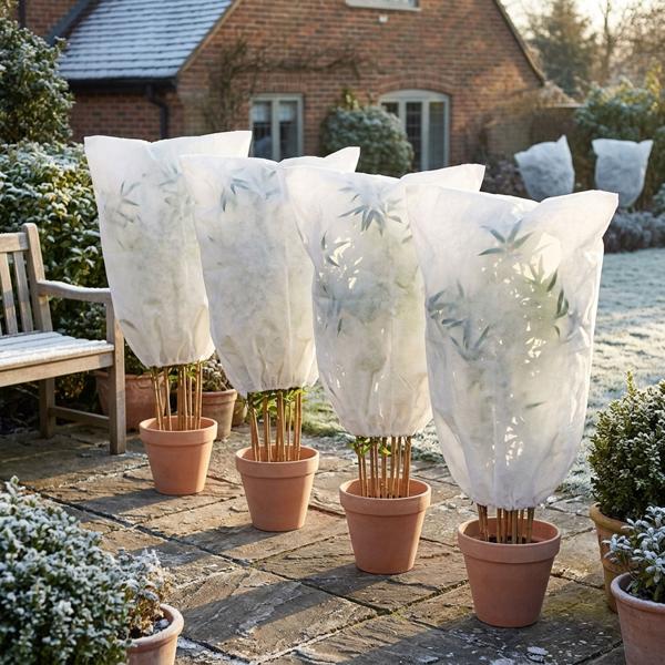 4er-Set Winterschutz-Vlieshaube mit Reissverschluss & Kordelzug für Pflanzen (60 x 80 cm, Ø 38 cm) – der perfekte Kälteschutz für Topfpflanzen