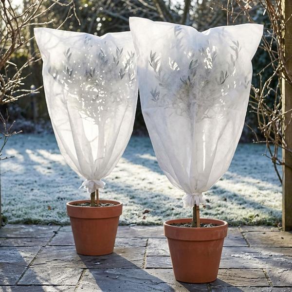 Set of 2 winter protection fleece hoods with zipper & drawstring for plants (80 x 120 cm, Ø 50 cm) – the perfect cold protection for potted plants
