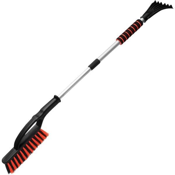Car ice scraper with snow brush, telescopic handle 87–114 cm – ice scraper for car SUV truck – car snow brush with soft grip & aluminium shaft