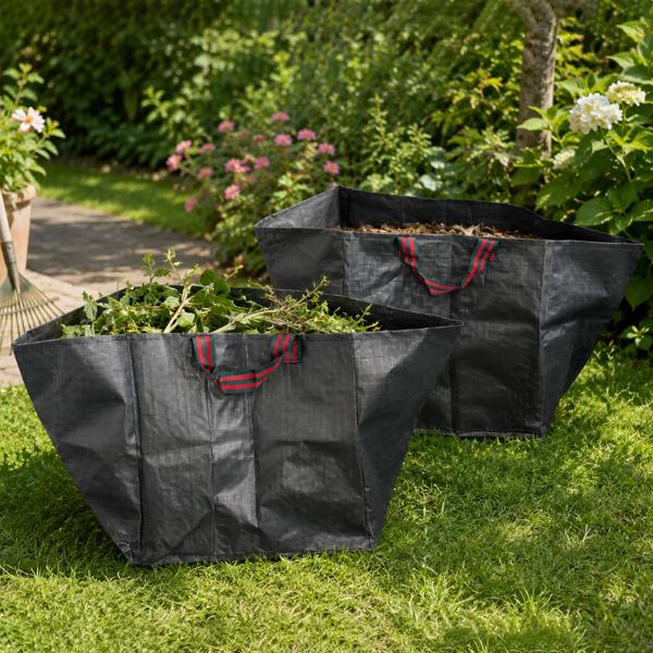 Garden totes with carrying handles, 64 L, set of 2 – self‑standing leaf & garden waste bag, water‑repellent, foldable for leaves & grass cuttings