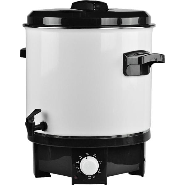 Einkochautomat 27L mit Zapfhahn & Thermostat 1800W – Emaillierter Einkochtopf, Glühweinkocher mit Einlegerost & Überhitzungsschutz, Weiss