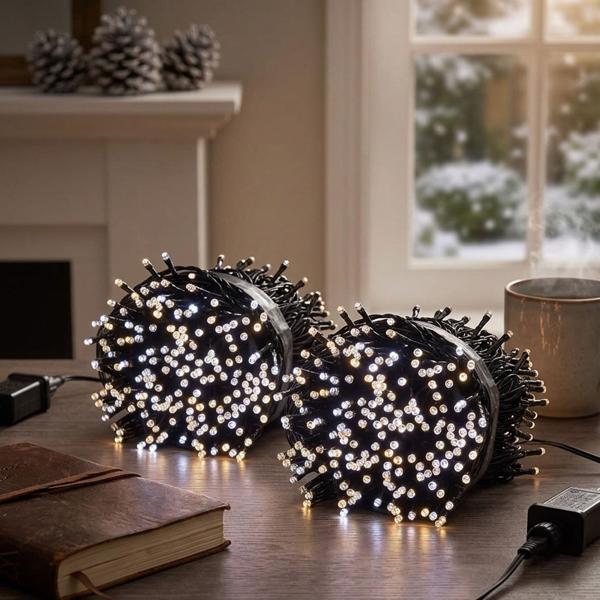 Lot de 2 guirlandes lumineuses LED Wi‑Fi avec 400 LED de blanc chaud à blanc froid – commande via app, commande vocale, intensité réglable, minuterie – Pour l’extérieur IP65, câble d’alimentation 5 m