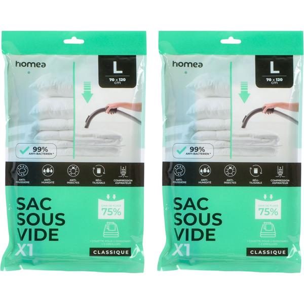 Set of 2 vacuum storage bags 70 x 120 cm: Reusable – Antibacterial bag for duvets & pillows – Vacuum cleaner compression bag, transparent
