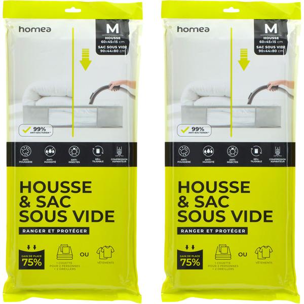 Set of 2 vacuum bags with storage cover 90x44x80 / 60x45x15 cm: compression bags for clothing & duvets – space-saving & reusable