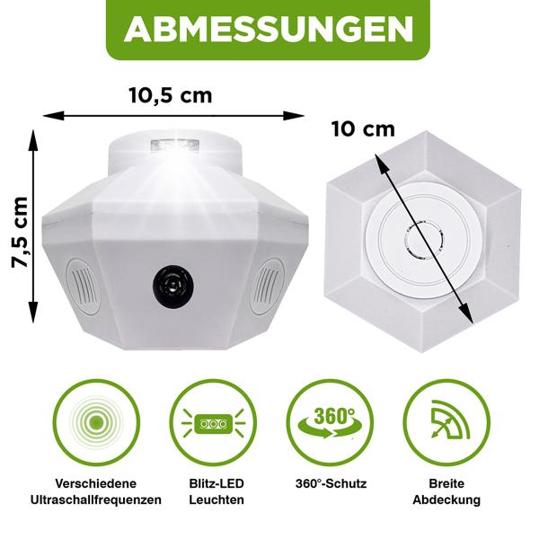 Ultraschall Tiervertreiber 360°: Effektiv gegen Mäuse, Ratten, Marder & Siebenschläfer - Universell für Dachboden, Keller & Innenräume