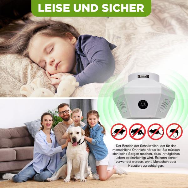 Ultraschall Tiervertreiber 360°: Effektiv gegen Mäuse, Ratten, Marder & Siebenschläfer - Universell für Dachboden, Keller & Innenräume