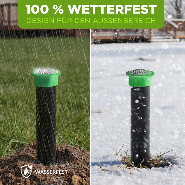 2er-Set Effektiver Tiervertreiber Erdspiess gegen Wühlmäuse, Maulwürfe, Ameisen, Schlangen & Wildtiere - Schutz für Garten & Rasen