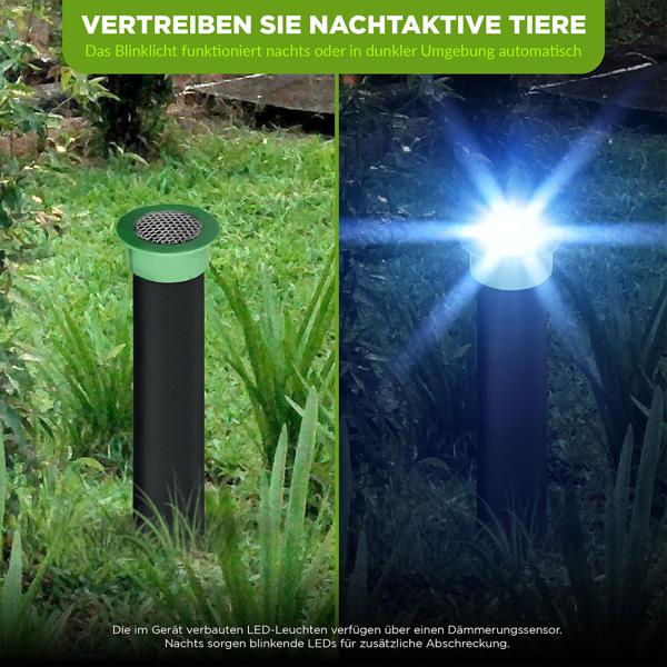 2er-Set Effektiver Tiervertreiber Erdspiess gegen Wühlmäuse, Maulwürfe, Ameisen, Schlangen & Wildtiere - Schutz für Garten & Rasen