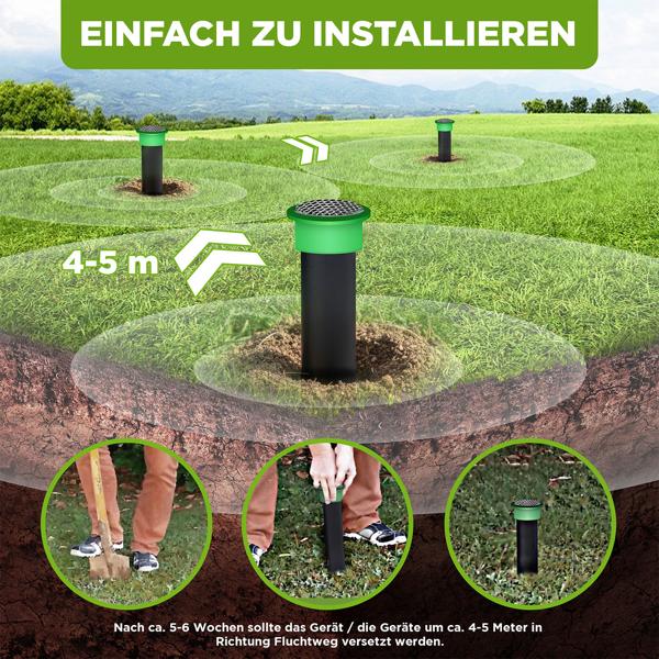 2er-Set Effektiver Tiervertreiber Erdspiess gegen Wühlmäuse, Maulwürfe, Ameisen, Schlangen & Wildtiere - Schutz für Garten & Rasen