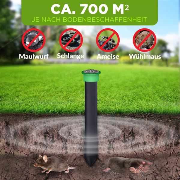 2er-Set Effektiver Tiervertreiber Erdspiess gegen Wühlmäuse, Maulwürfe, Ameisen, Schlangen & Wildtiere - Schutz für Garten & Rasen
