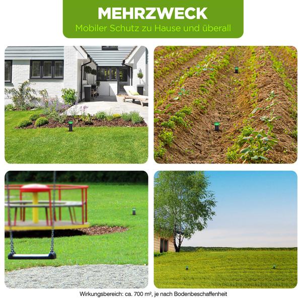 2er-Set Effektiver Tiervertreiber Erdspiess gegen Wühlmäuse, Maulwürfe, Ameisen, Schlangen & Wildtiere - Schutz für Garten & Rasen