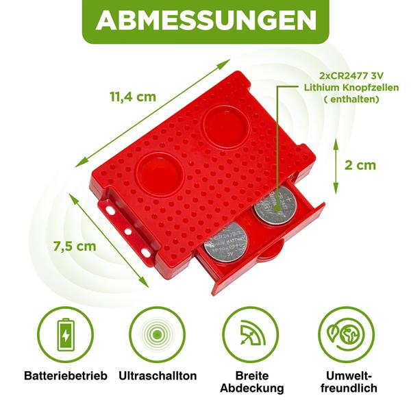 Mobiler Marderschreck – Effektiver Ultraschall-Mardervertreiber mit Batterie für Auto, Dachboden und Garage gegen Marder und Mäuse