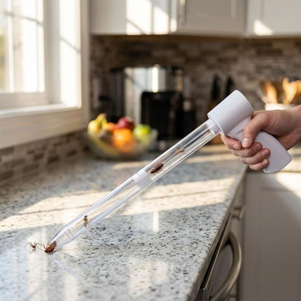 Aspiratore elettrico per insetti e ragni con manico telescopico e funzione LED per cattura viva, ricaricabile – per una rimozione delicata e igienica