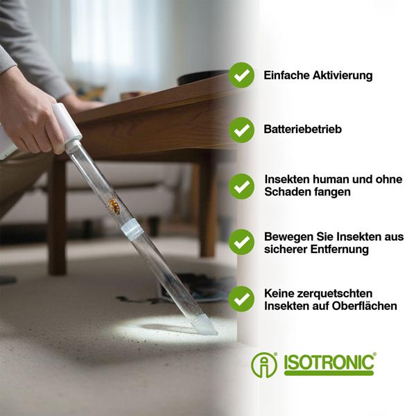 Elektrischer Insekten- und Spinnensauger mit Teleskopstiel und LED-Lebendfalle, wiederaufladbar - für eine schonende hygienische Entfernung