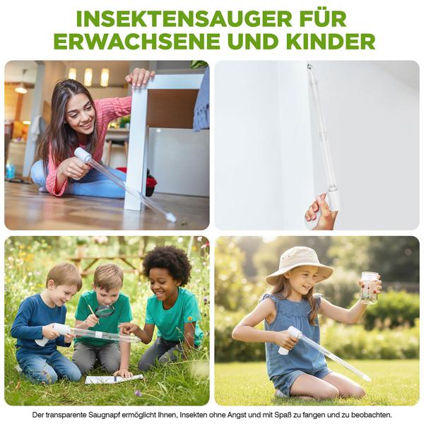 Elektrischer Insekten- und Spinnensauger mit Teleskopstiel und LED-Lebendfalle, wiederaufladbar - für eine schonende hygienische Entfernung