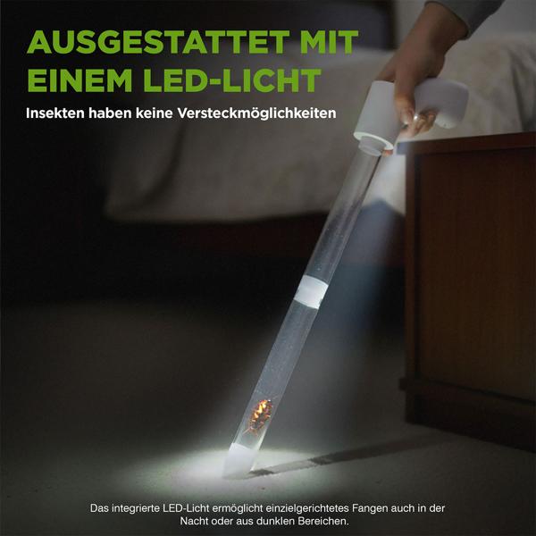 Elektrischer Insekten- und Spinnensauger mit Teleskopstiel und LED-Lebendfalle, wiederaufladbar - für eine schonende hygienische Entfernung