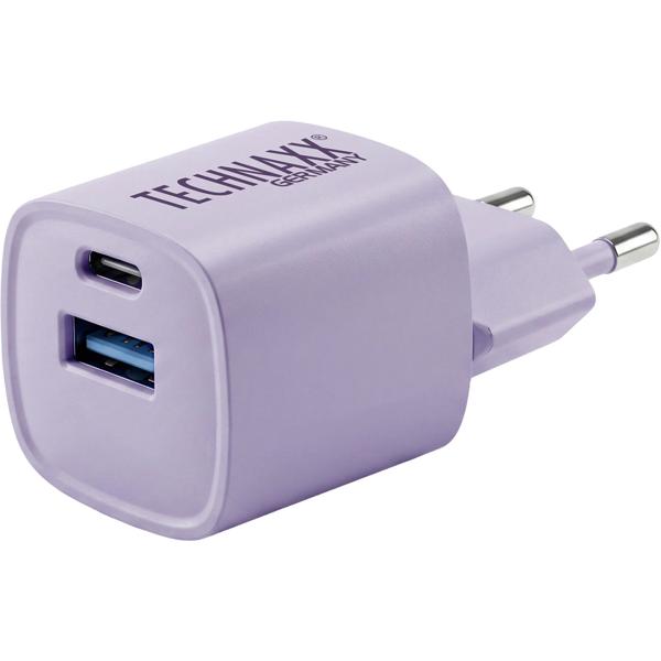 30W GaN mini fast charger: 6x faster charging, USB C & A power adapter – powerful compact charger, purple