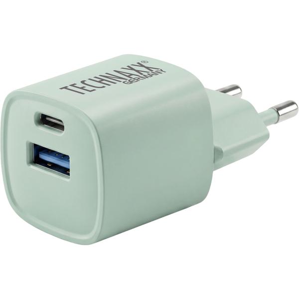 30W GaN mini fast charger: 6× faster charging, USB‑C & USB‑A power adapter – powerful compact charger, green