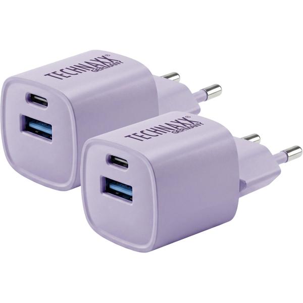 2er-Set 30W GaN Mini Schnellladegerät: 6-mal schnelleres Laden, USB C & A Netzteil - Leistungsstarkes kompaktes Ladegerät, Lila