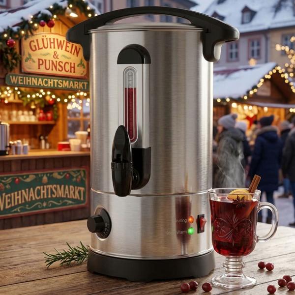 Mulled wine pot 8L with tap, stainless steel housing, 1800W – A hot drink boiler for parties, mulled wine, coffee & punch – Perfect enjoyment