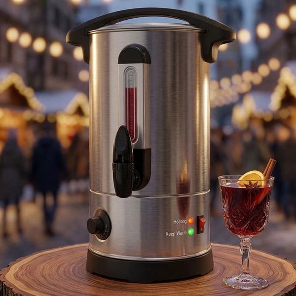 Mulled wine pot 8L with tap, stainless steel housing, 1800W – A hot drink boiler for parties, mulled wine, coffee & punch – Perfect enjoyment